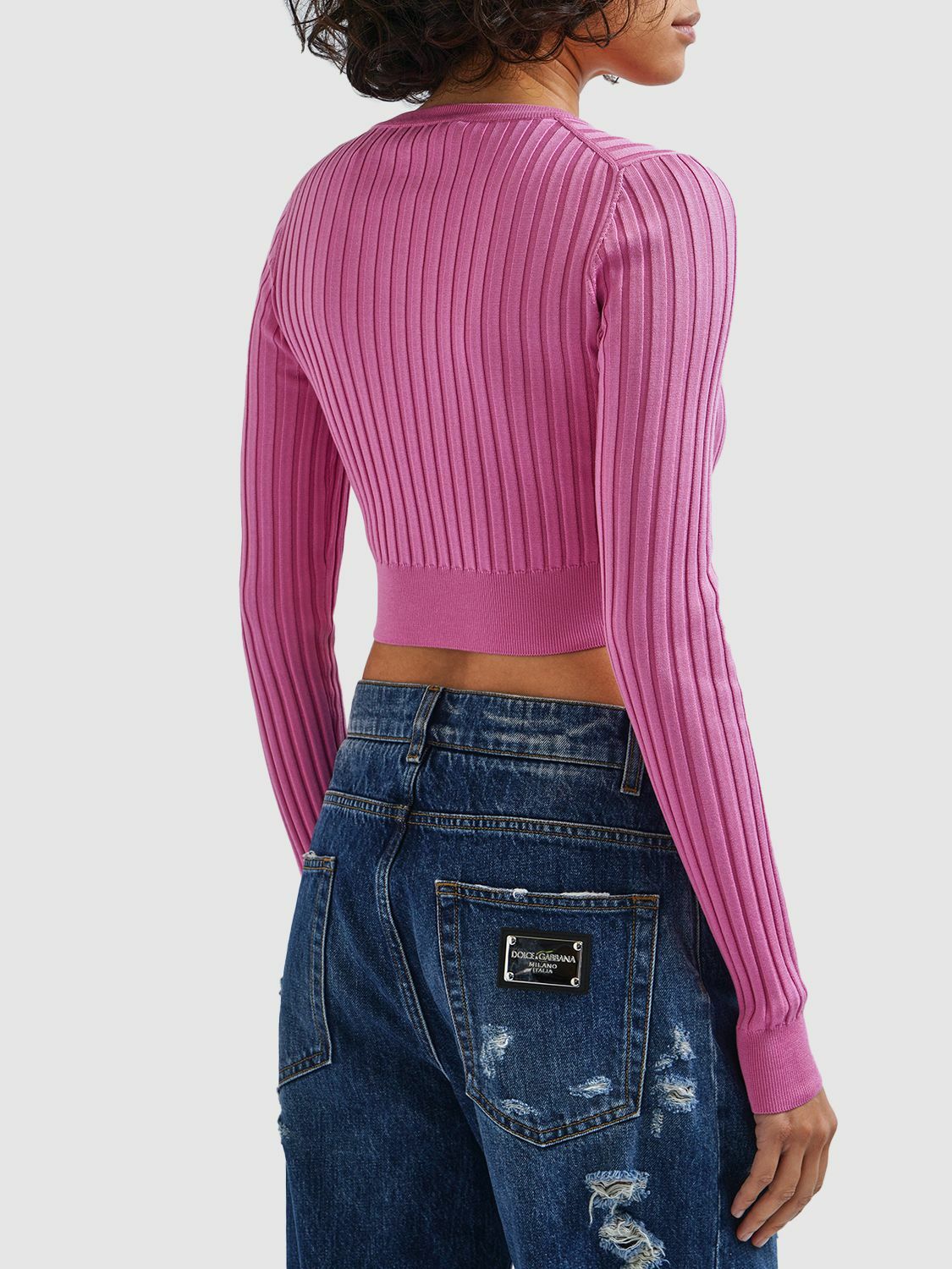 DOLCE & GABBANA - Rib Knit Silk Crop Sweater Dolce & Gabbana