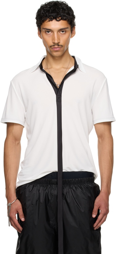 Photo: AARON ESH SSENSE Exclusive White Satin Strip Polo