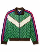 GUCCI - Striped Webbing-Trimmed Monogrammed Tech-Jersey Track Jacket - Green