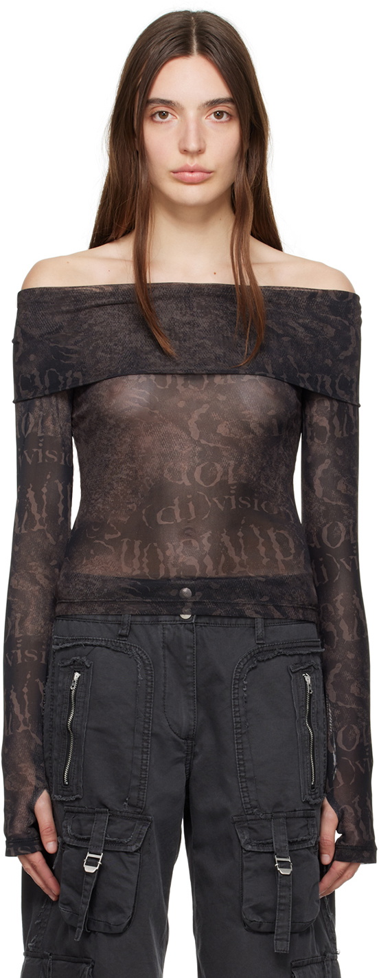 (di)vision Black & Brown Off-The-Shoulder Long Sleeve T-Shirt