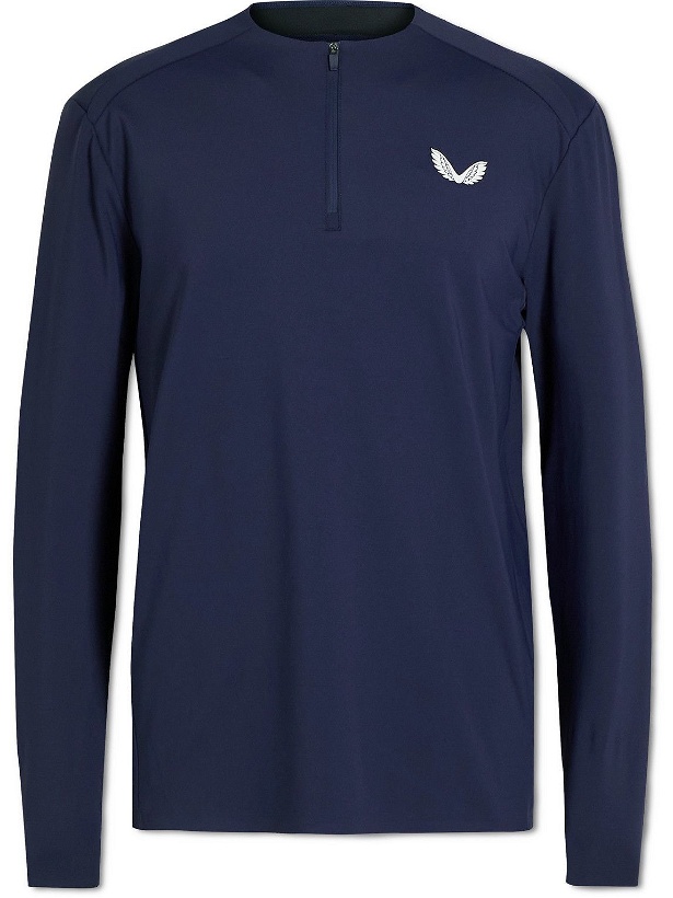 Photo: Castore - Logo-Print Stretch-Jersey Half-Zip Running Top - Blue
