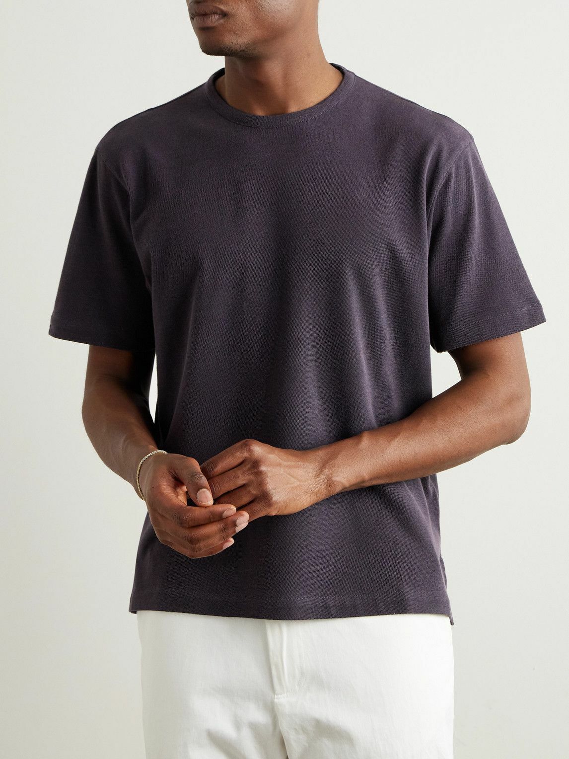 Stòffa - Cotton and Silk-Blend Piqué T-Shirt - Purple