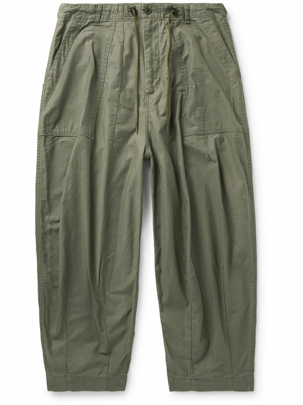 Photo: Needles - H.D. Wide-Leg Slub-Cotton Drawstring Trousers - Green