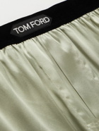 TOM FORD - Velvet-Trimmed Silk-Satin Boxer Shorts - Green