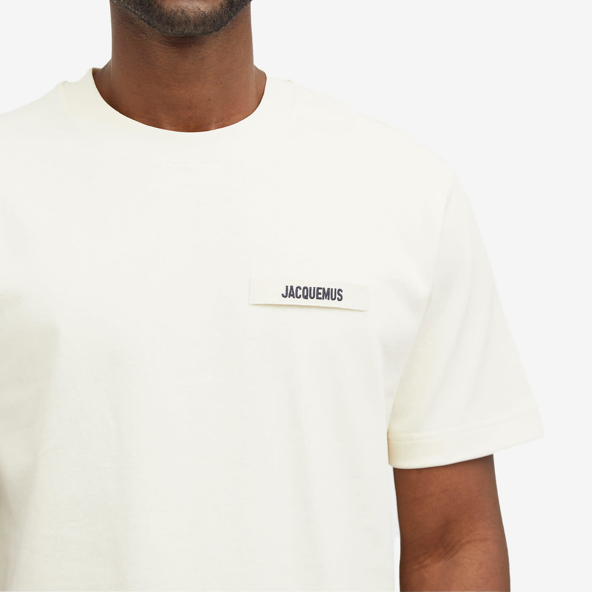 Jacquemus Men's Gros Grain Logo T-Shirt in Beige Jacquemus