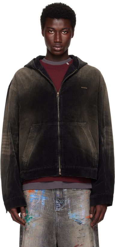 Photo: We11done Black Vintage Wash Corduroy Hoodie Zip-Up Jacket
