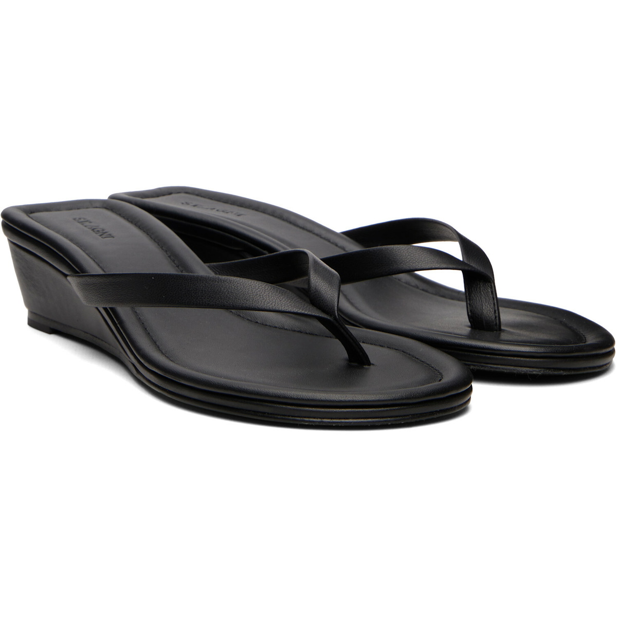 St. Agni Black Thong Wedge Heeled Sandals