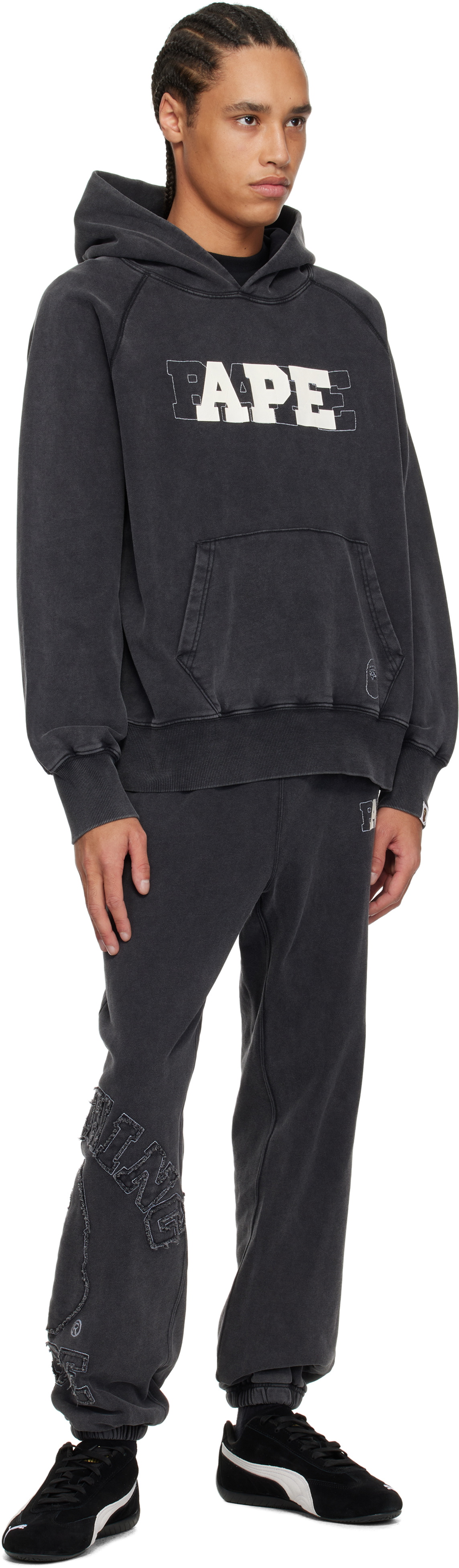 BAPE Black Washed Effect College Patch Sweatpants