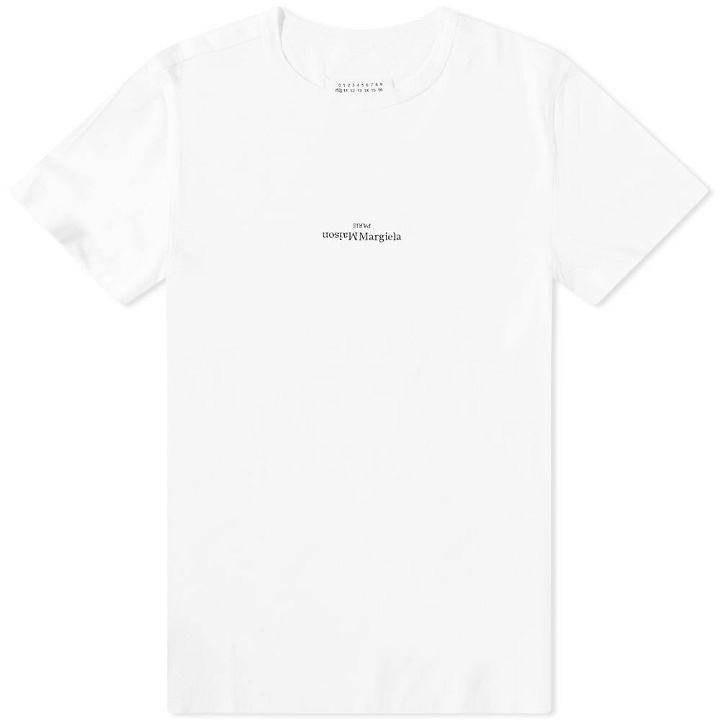 Photo: Maison Margiela Men's Embroidered Text Logo T-Shirt in White/Black