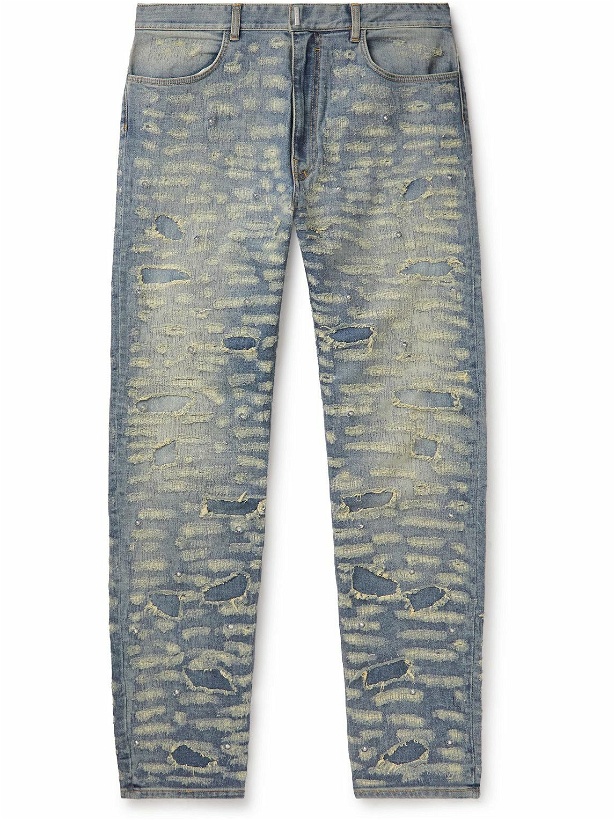 Photo: Givenchy - Boro Slim-Fit Distressed Studded Jeans - Blue