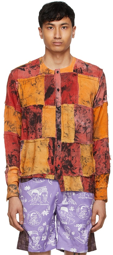 Photo: Bloke Orange & Red Cotton Patchwork Asymmetric Shirt