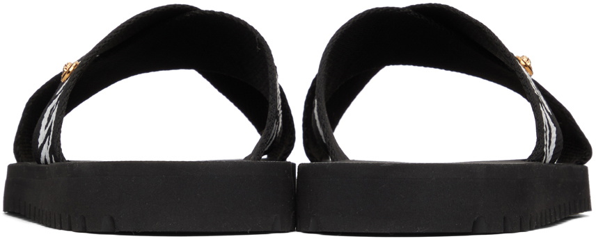 Versace Black & White Nastro Greca Cross Strap Sandals Versace