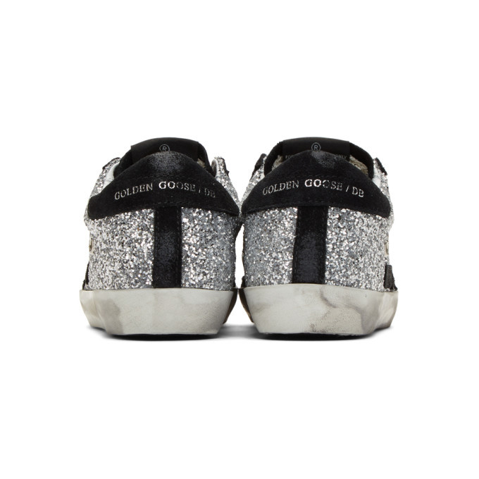 Golden Goose Silver and Black Glitter Superstar Sneakers