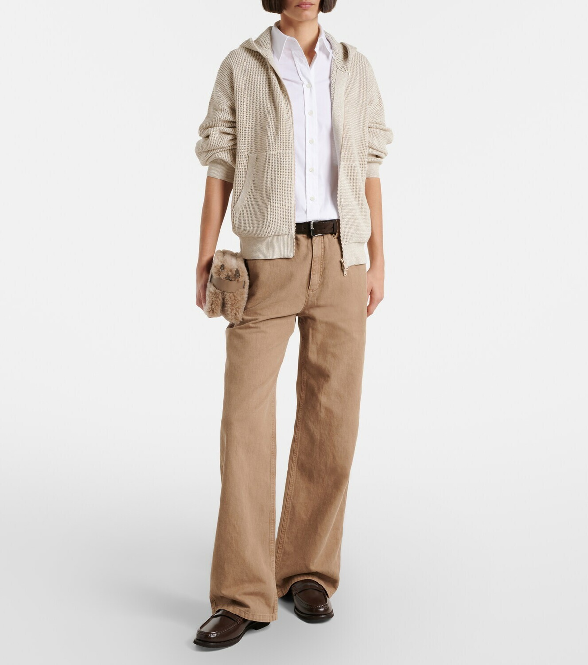 Brunello Cucinelli Open-knit cotton-blend lamé zip-up hoodie