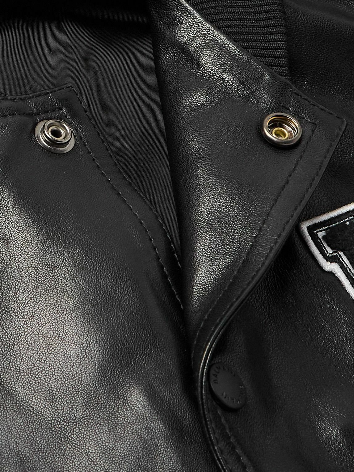 Balmain - Logo-Appliquéd Leather and Wool Varsity Jacket - Black