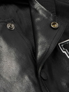 Balmain - Logo-Appliquéd Leather and Wool Varsity Jacket - Black