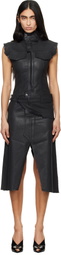 Ottolinger Black Glazed Denim Belted Midi Dress