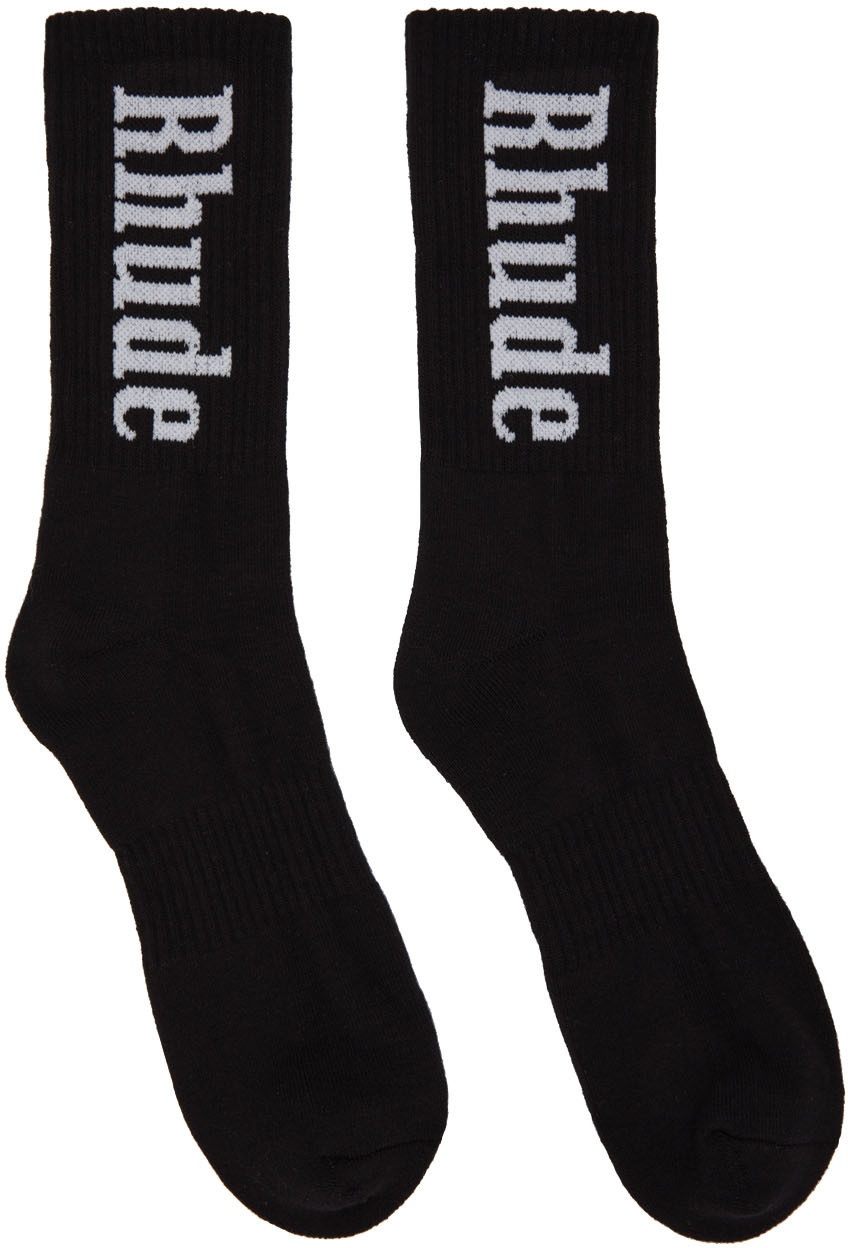 Rhude Black & White Vertical Logo Socks Rhude