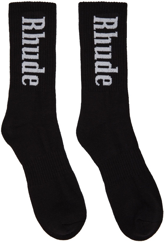 Photo: Rhude Black & White Vertical Logo Socks