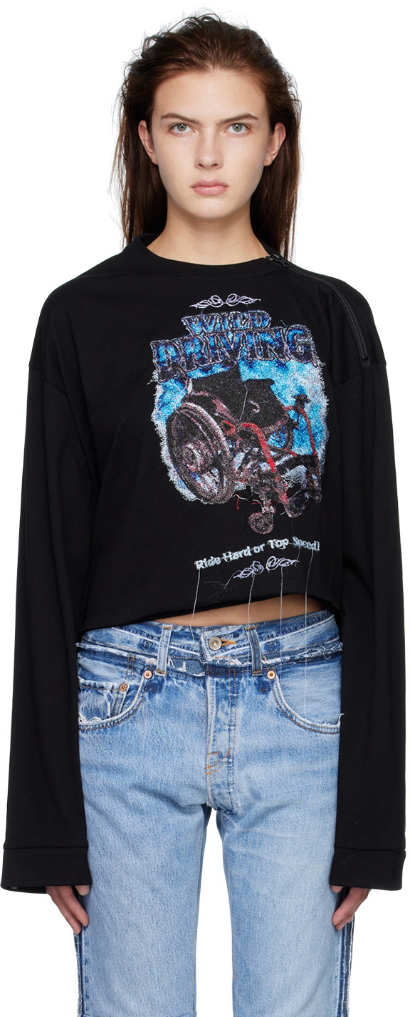 Doublet Black Off-Shoulder Long Sleeve T-Shirt Doublet Doublet Black Off-Shoulder Long Sleeve T-Shirt Doublet