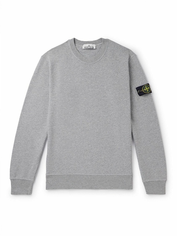 Photo: Stone Island - Logo-Appliquéd Garment-Dyed Cotton-Jersey Sweatshirt - Gray