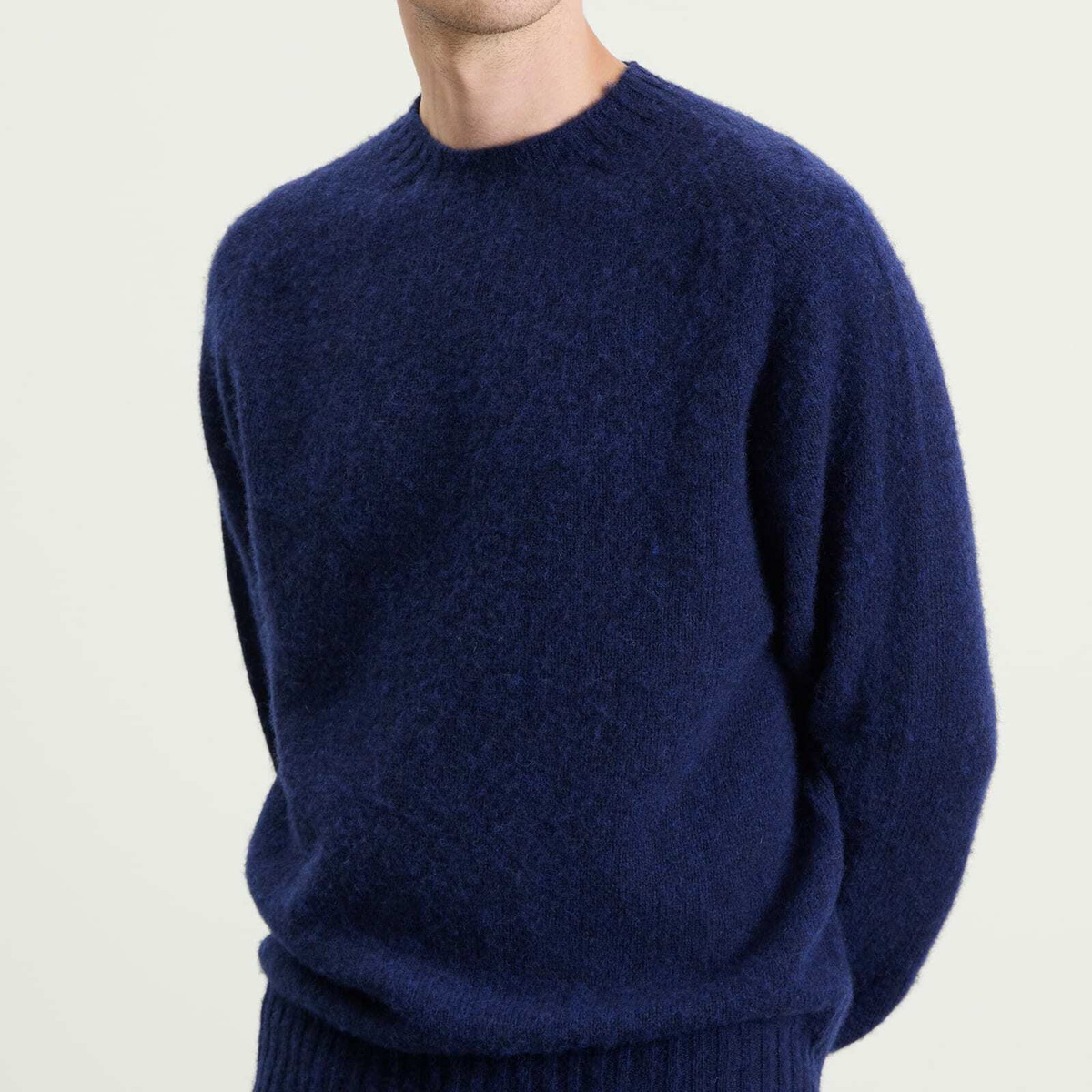 YMC Men's Suedehead Crew Neck Jumper in Blue