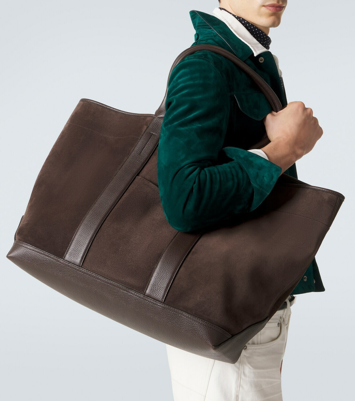 Tom Ford Leather-trimmed suede tote bag