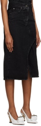 Pushbutton Black Paneled Denim Midi Skirt