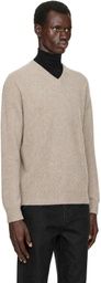AMOMENTO Beige Racoon V-Neck Sweater