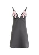 Rotate Sunday Floral-appliquéd Satin Mini Dress Grey