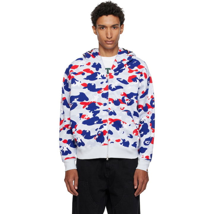 Photo: BAPE White & Blue STA Strike Camo Shark Full Zip Hoodie