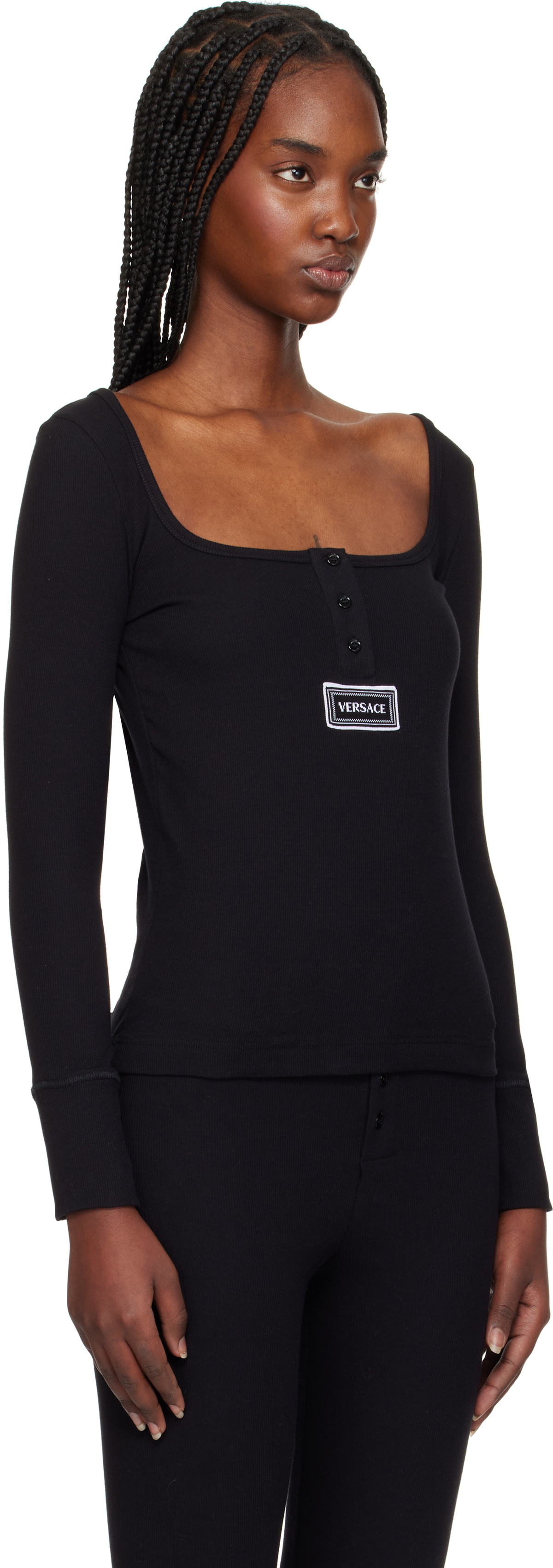 Versace Underwear Black 90s Vintage Logo Ribbed T-shirt