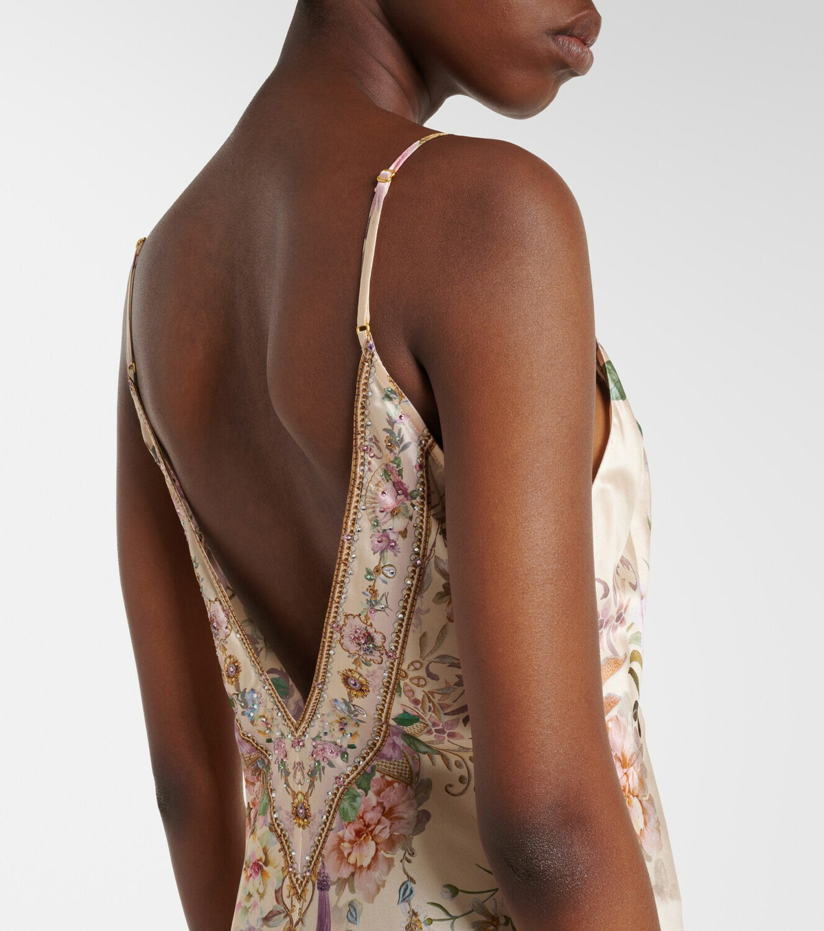 Camilla Embellished floral silk slip dress