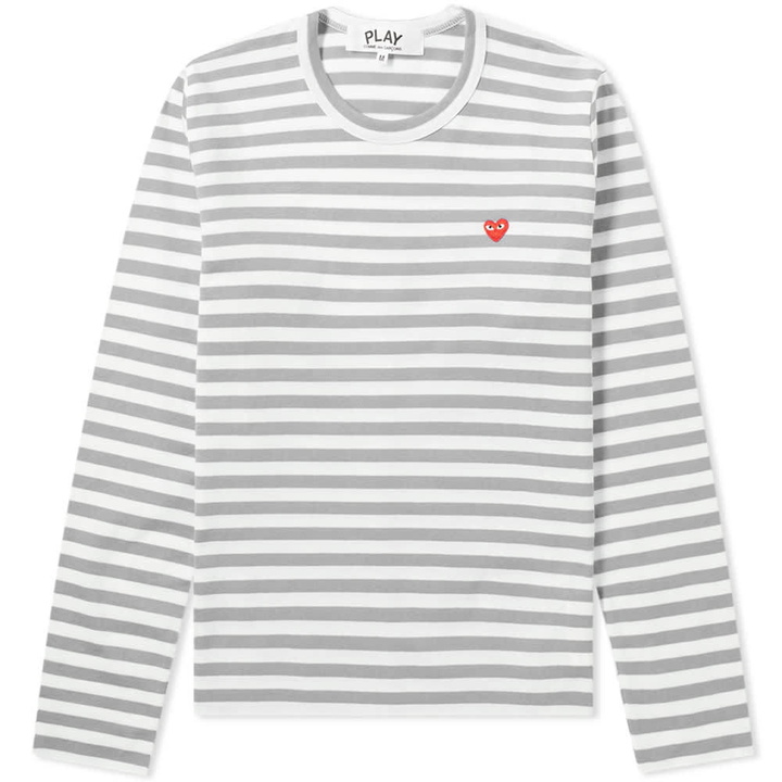 Photo: Comme des Garcons Play Women's Little Red Heart Long Sleeve Stripe Tee Grey