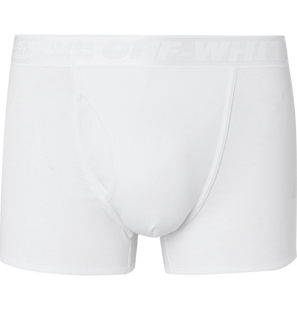 Off-White - Ribbed Stretch-Cotton Boxer Briefs - White Off-White