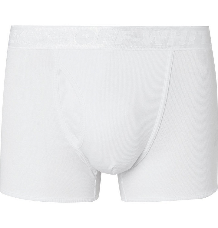 Photo: Off-White - Three-Pack Ribbed Stretch-Cotton Boxer Briefs - Men - White
