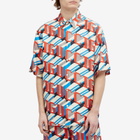 Gucci Men's Pixel Logo Short Sleeve Shirt in Ivory/Red