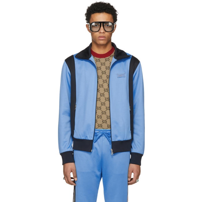 Photo: Gucci Blue and Black Tiger Patch Zip-Up Jacket