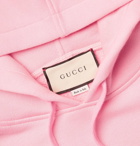 Gucci - Appliquéd Logo-Print Loopback Cotton-Jersey Hoodie - Men - Pink