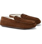 Grenson - Sly Shearling-Lined Suede Slippers - Brown