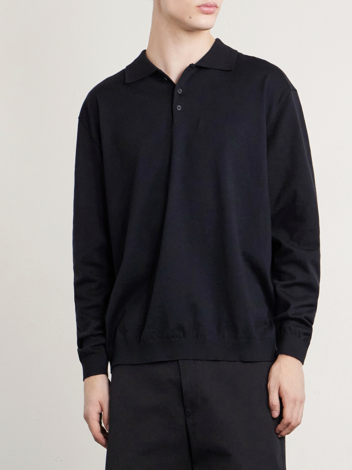ATON - Cotton-Blend Polo Sweater - Black