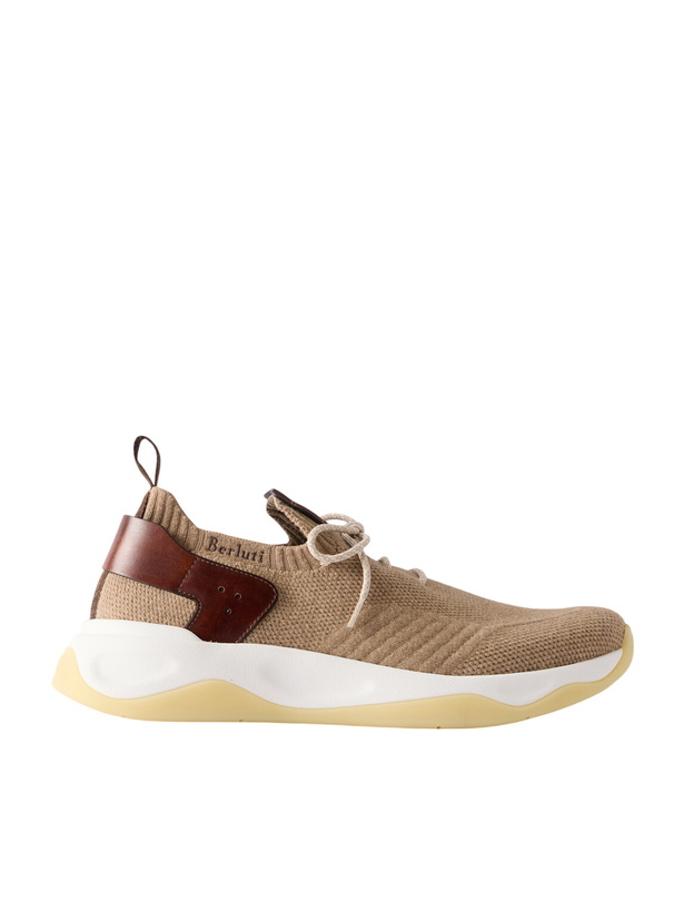 Photo: Berluti - Shadow Leather-Trimmed Stretch-Cashmere Sneakers - Neutrals
