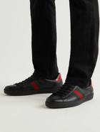 GUCCI - Ace Faux Watersnake-Trimmed Leather Sneakers - Black