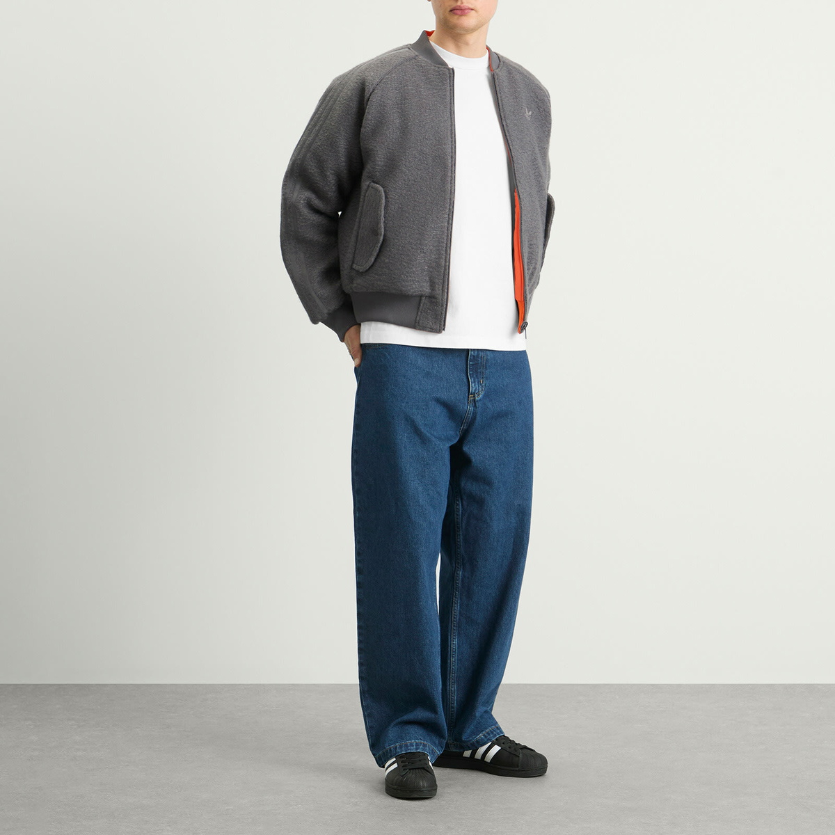 Adidas Men's Rev Bomber Jacket in Grey Strata/Semi Impact Orange
