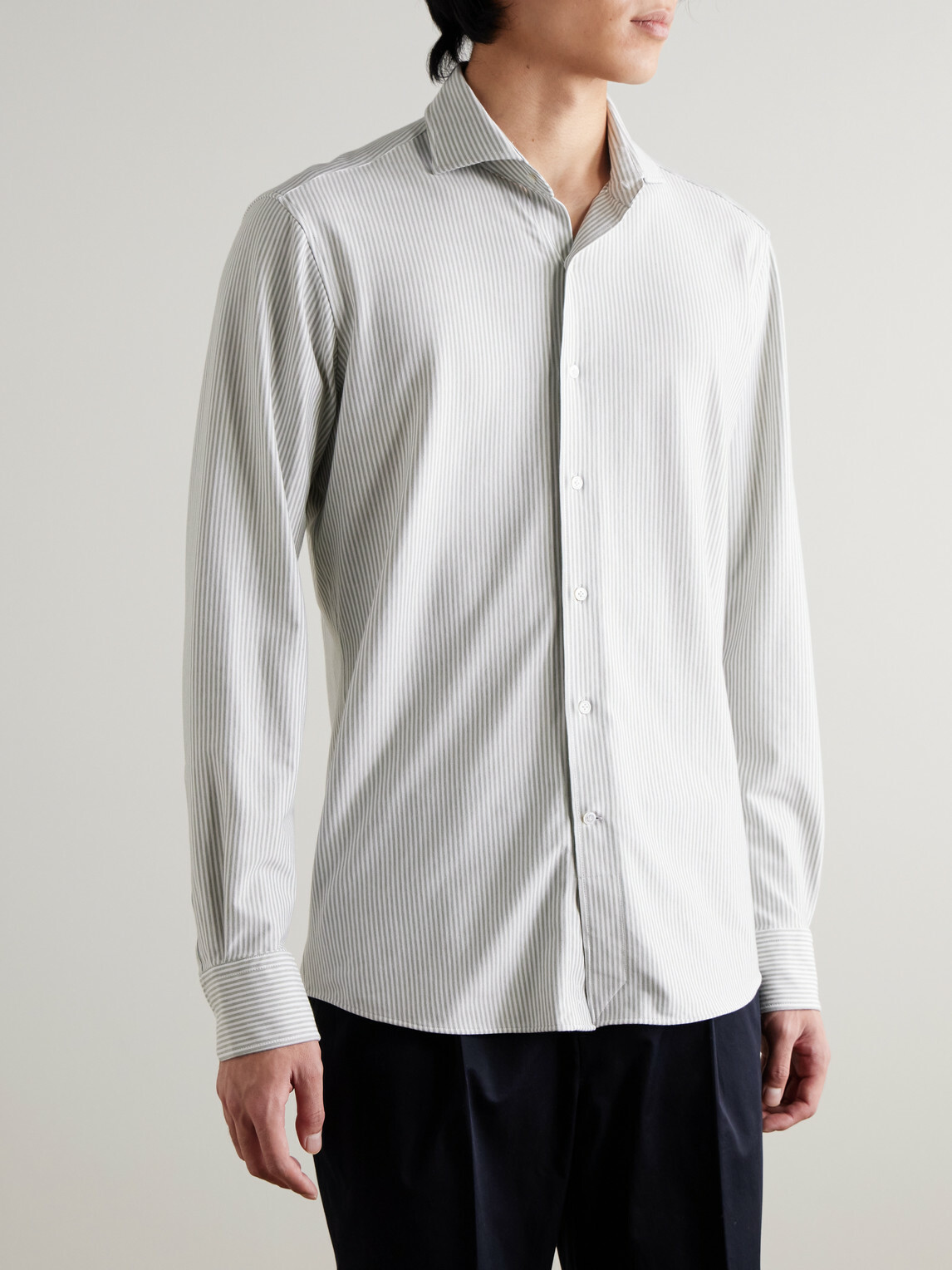 Peter Millar - Excursionist Flex Slim-Fit Striped Cotton-Blend Shirt - Gray