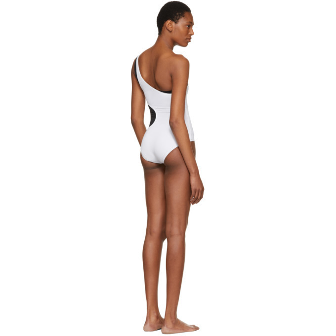 Proenza Schouler White and Black Layered One Shoulder Swimsuit