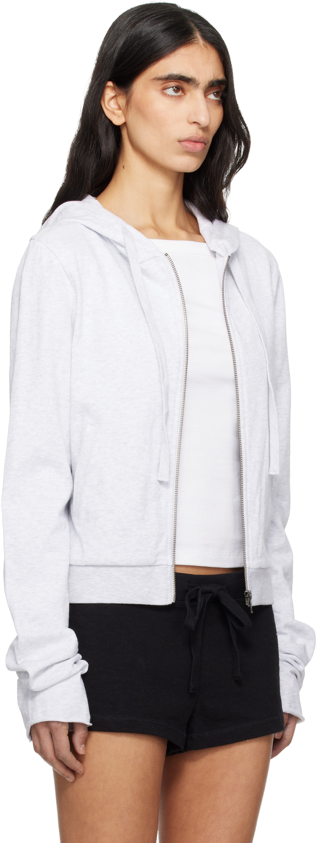 Entire Studios Gray Lightweight Cropped Zip Up Hoodie