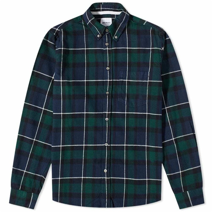 Photo: Norse Projects Men's Anton Brushed Flannel Check Button Down Shirt in Black Watch Check