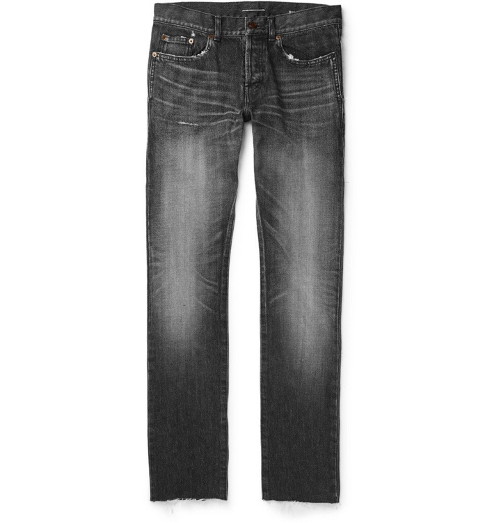 Photo: SAINT LAURENT - Slim-Fit 17cm Distressed Denim Jeans - Gray