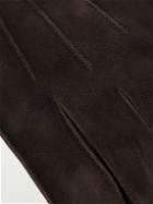 Zegna - Leather-Trimmed Suede Gloves - Brown